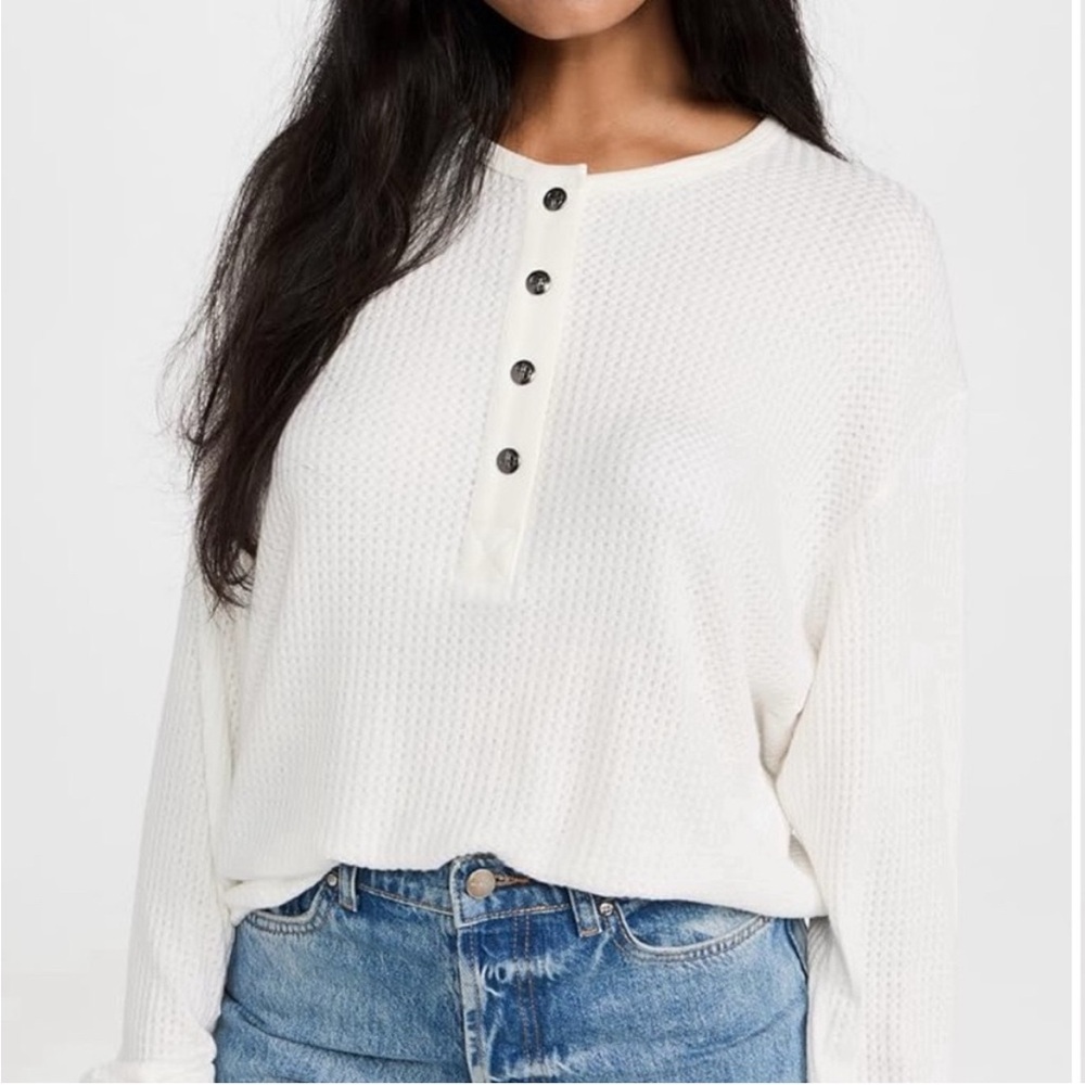 Anine Bing White Textured‎ Henley Long Sleeve Top - XSmall